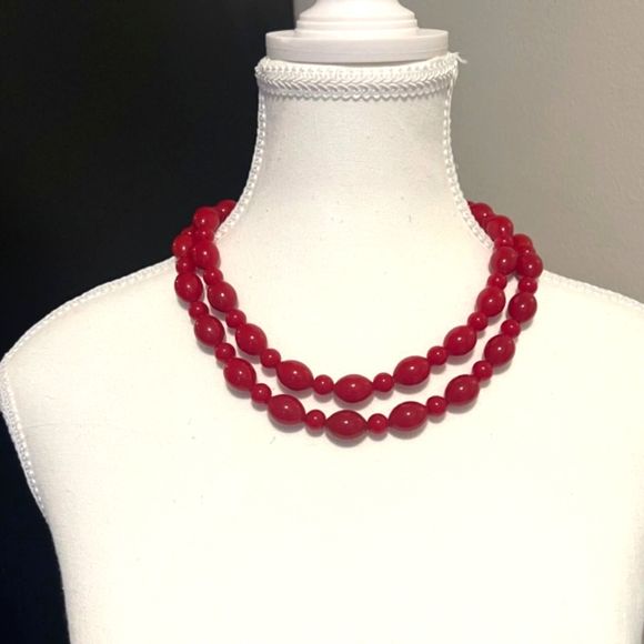 Red Graduated Beads 40 Inch Necklace Xmas Thanksgiving Party Fashion Jewelry - Picture 1 of 5